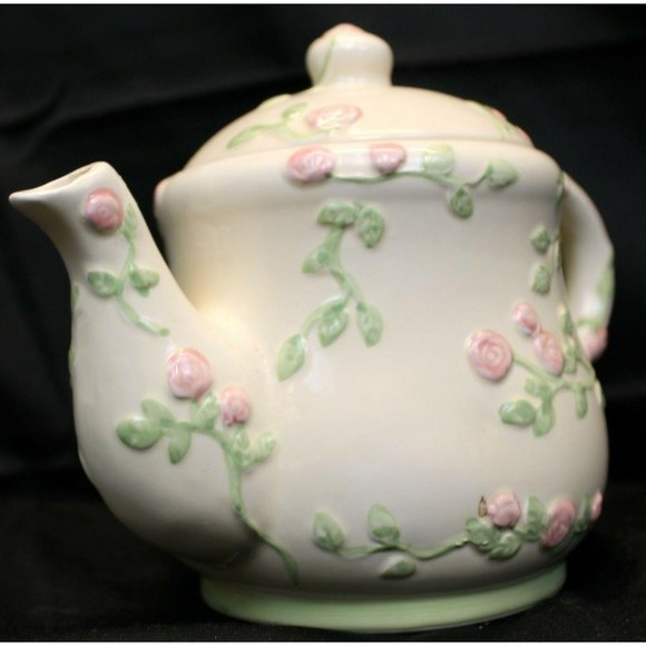 Floral Pink Teapot Tart Warmer Tealight Candle Holder Rose Romantic Cottage Whit - Picture 4 of 10